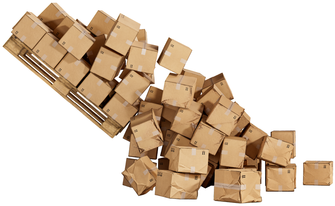 Unsecured cartons sliding off a pallet